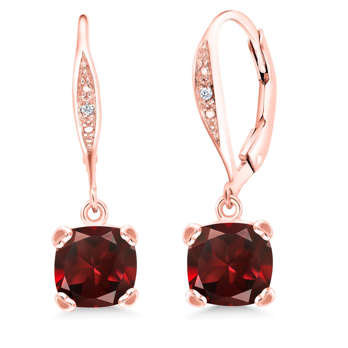 Gem Stone King Drop Dangle Earrings For Women | 7MM Cushion Cut Gemstone Birthstone and Diamond | 925 Sterling Silver | Jewelry Gift for Mom Wife Her | Garnet-January | Rose Gold