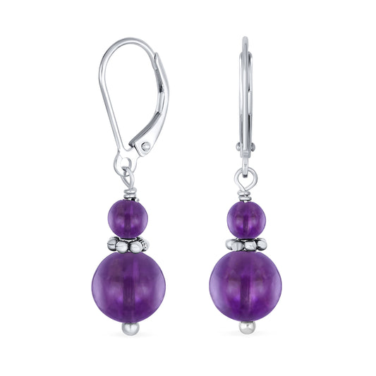Bling Jewelry Bali Style .925 Sterling Silver Purple Amethyst Bead 3MM & 8mm Balls Drop Earrings Milgrain Rondel Separator Lever Back Genuine Gemstone