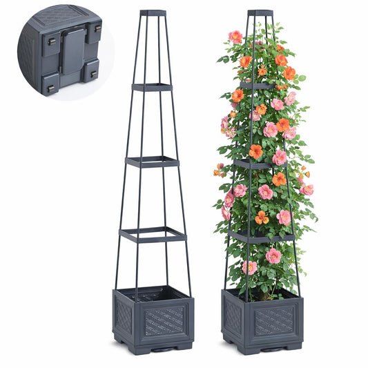 osgevei 2PCS Rolling Raised Garden Bed Tomato Planter with Trellis, 57" Self-Watering Tomato Cage Planters Box for Climbing Plants Vegetable Flower Patio Garden Balcony Outdoor & Indoor (with Wheels)