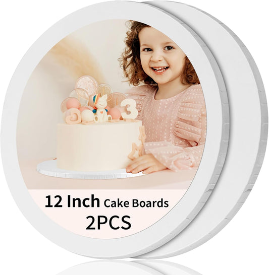 Sturdy 12 Inch Round Cake Boards by [Brand Name] - Durable 1/2 Inch Cake Drums, White, 2 Pack