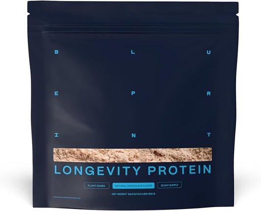 Blueprint Bryan Johnson Chocolate Protein Powder ??Vegan Plant-Based Supplement with Cocoa Powder ??Clean Ingredients ??26g Protein per Serving ??Non-GMO ??30 Servings
