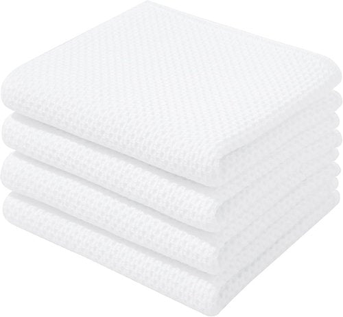 Homaxy 100% Cotton Kitchen Dish Towels - Ultra Soft, Absorbent & Quick Drying | 13 x 28 Inches, 4-Pack, White