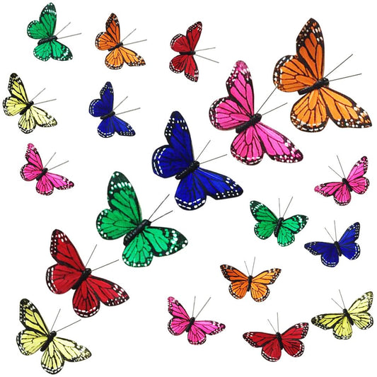 24pcs Artificial Feather Butterfly Decorations Artificial Butterflies for Christmas Tree Ornament Crafts Butterfly Flower Bouquet Decor Clips for Wall Floral Party Home Decor (Large+ Small Sizes)