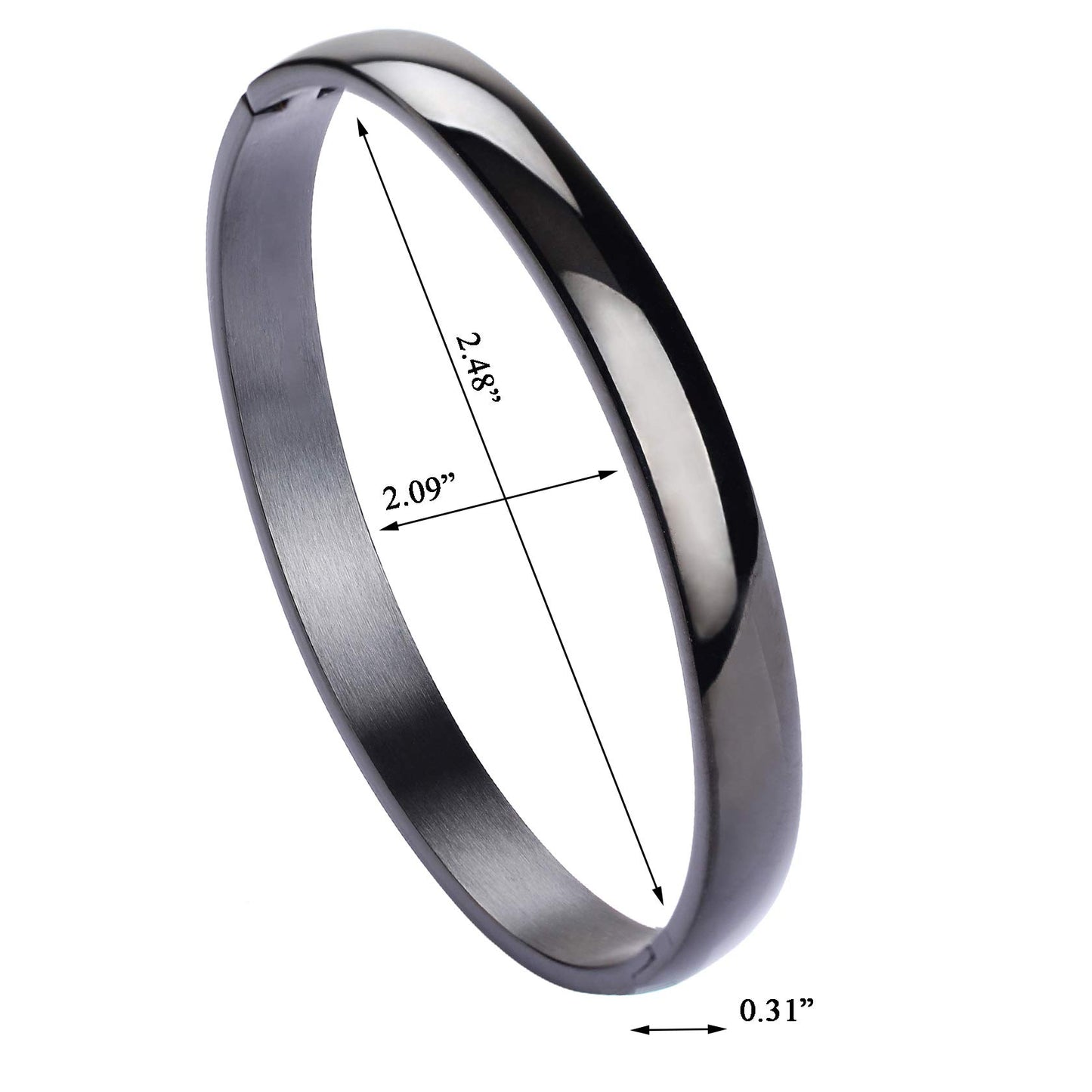 MILAKOO Womens Stainless Steel Bracelet 8MM Black Plain Polished Finish Oval Bangle 7.1”