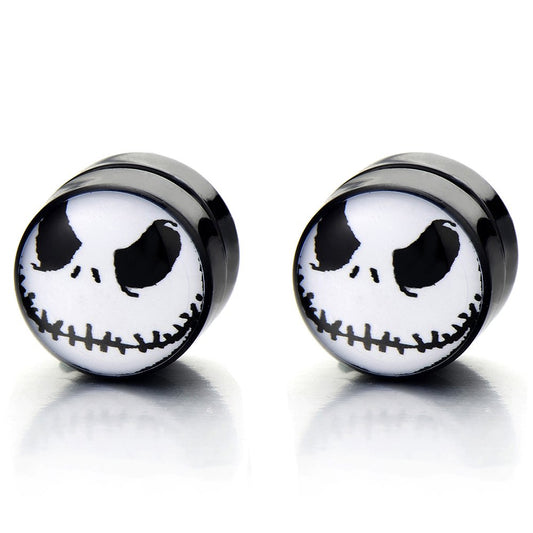 10MM Magnetic Black Circle Alien Stud Earrings for Men Women, Non-Piercing Clip On Fake Ear Plugs Gauges