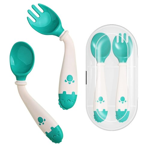 Deejoy Toddler Utensils Set - Self-Feeding Flatware with Silicone Handles | Easy Grip, Heat-Resistant, Green