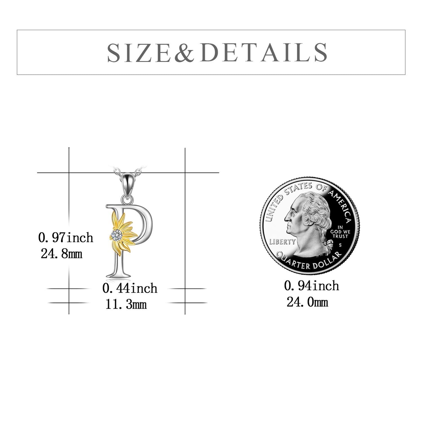 POPLYKE Sterling Silver Initial Alphabet Letter Script Name Pendant Chain Necklace for Women for (Sunflower P)