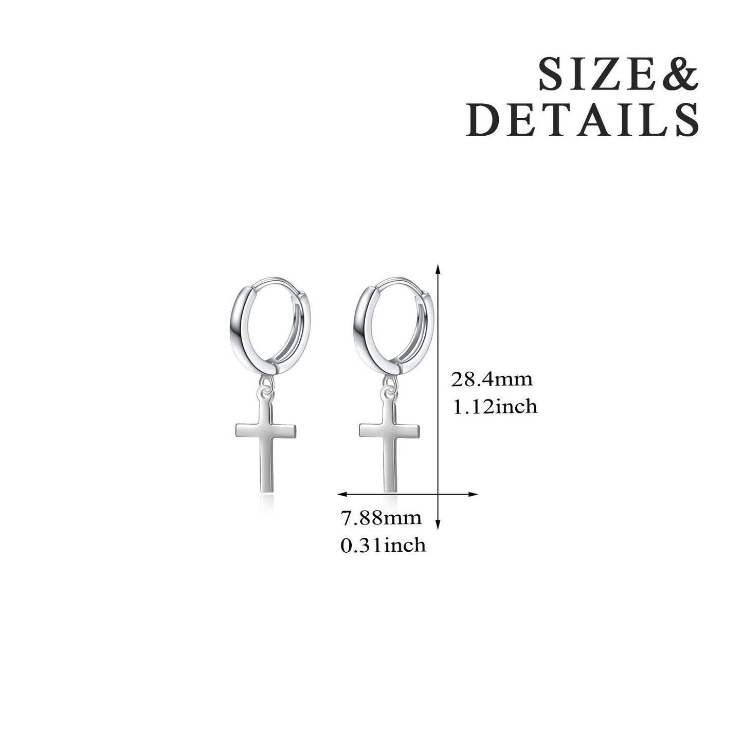 Sterling Silver Hanging Dangle Drop Cross Hoop Earrings for Women Men