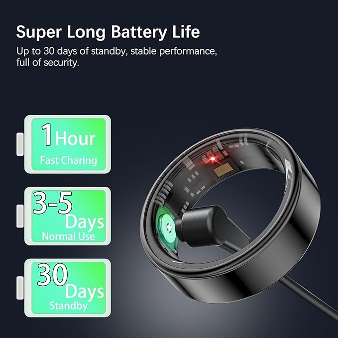 Smart Health Rings for Women Men, Fitness Tracker with Heart Rate, Blood Oxygen, HRV, Sleep Tracker, Step Tracker, No Subscription Fee, IP68 Waterproof Smart Ring for iphone & Android (Black 13#)