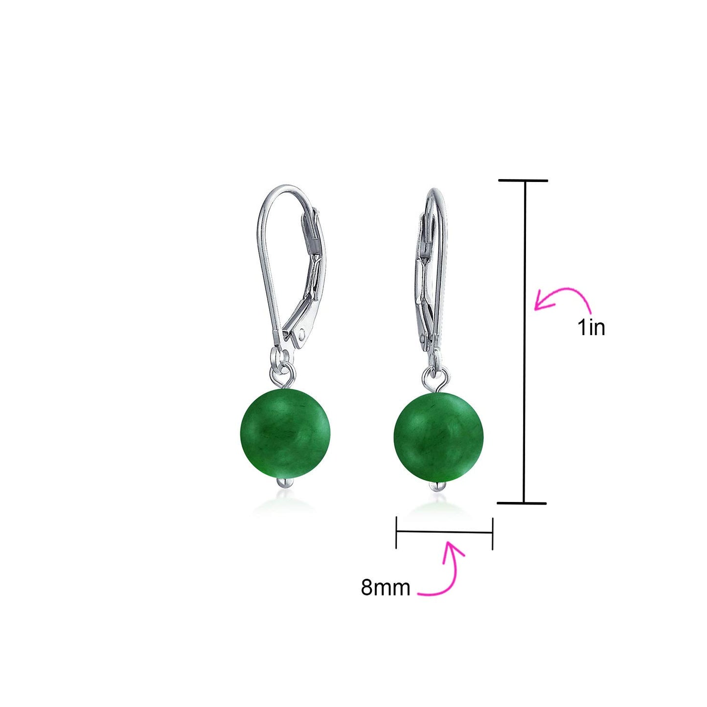 Bling Jewelry Timeless .925 Sterling Silver Green Aventurine Bead 8mm Ball Drop Earrings Lever Back Genuine Gemstone