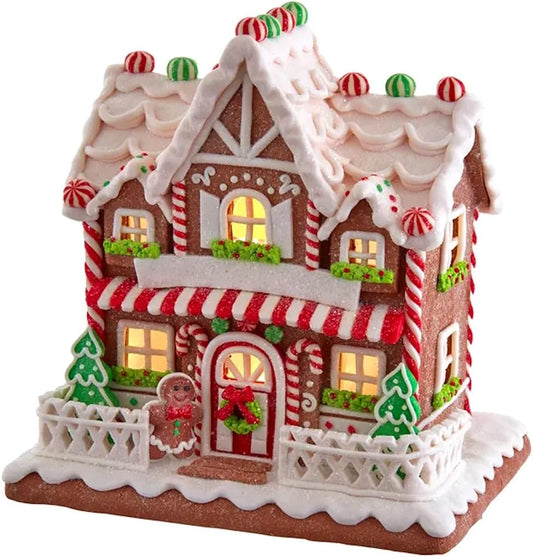 The Bridge Collection Light Up Gingerbread House - Festive Christmas Decor - 9-Inch Holiday Village