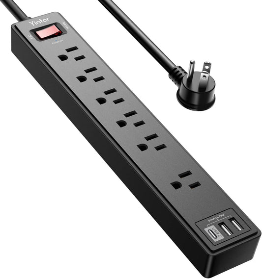 Yintar Power Strip Surge Protector - 6 AC Outlets & 3 USB Ports, 1680 Joules, ETL Listed | Black