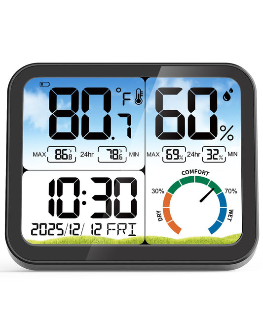 VOCOO Digital Indoor Room Thermometer - 5.8'' Large Display with Accurate Temp & Humidity Monitoring | Backlit, Max/Min Records, Date & Clock
