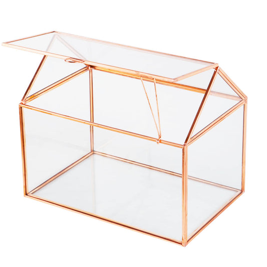 House Shape Close Glass Geometric Terrariumn Tabletop Succulent Plant Garden Geo Planter Moss Fern Swing Lid Reptile, Flower Pot for Plants Succulent, Air Plant (Rose Gold)