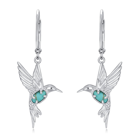 BETHZA Hummingbird Earrings 925 Sterling Silver Genuine Turquoise Hummingbirds Drop Dangle Earring Animal Jewelry Gifts for Women