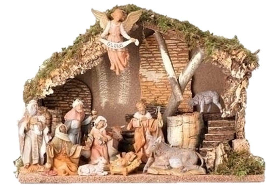 Fontanini 11-Piece 5" Nativity Set with Stable – Handcrafted in Italy, Italian-Style Christmas Crèche by Roman