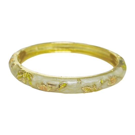 BlingNook Cloisonne Bracelet For Women, Chunky Bangle Trendy Cute Flower Enamel Bangles Multi Tone Engraved Cuff Gold Plated Bracelets Stackable Wife Jewelry Friendship Gift (Light Yellow, One Size)