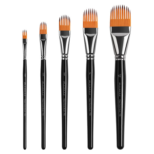 Fuumuui 5-PC Grainer Brush Set for Wood Grain, Fur & Grass Textures Professional Filbert Paint Brush Comb for Acrylic, Watercolor, Oil Painting Artist & Beginner Friendly