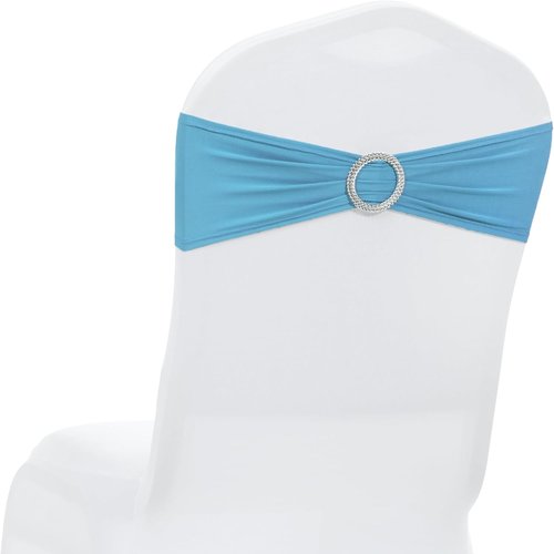 MDS Spandex Chair Sashes - Premium Stretch Covers with Buckle Slider for Weddings | Blue, Pack of 100
