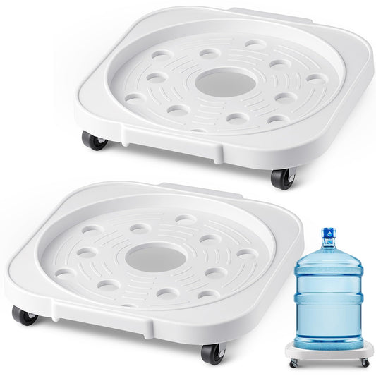SiliFine 2 Pack 5 Gallon Water Bottle Jug Caddy with 4 Rolling Swivel Casters Wheels 5 Gallon Bucket Dolly for Heavy Duty Garden Flower Pot Movers, Plant Stroller, 11" Inside Diameter (White)