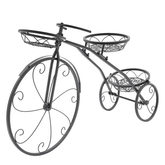 GAMIGIME Tricycle Plant Stand, Metal Bicycle Planter, Flower Pot Cart Holder with 3 Decorative Wheels, Modern Style Flower Pot Cart Holder for Home Decor Patio Garden Flower Shop (Black)