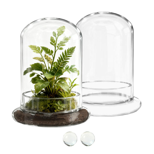 PEDOBALI 2 Pcs 5.9 x 8.46 Inch Glass Terrarium with Airhole and Base Clear Glass Dome Planter Display Container Plants Not Included for Office Desk, Balcony, Coffee Table