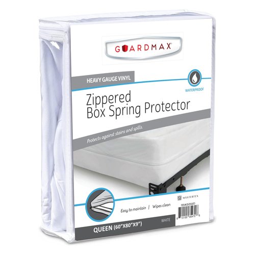 Guardmax Heavy Duty Vinyl Box Spring Cover - Queen Size Waterproof Breathable Zippered Box Spring Encasement - 6 Side Absorbent Boxspring Protects Against Dust Mites, Dirt, Spills, and Stains.