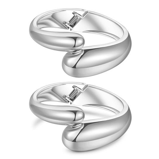 AYWFCBF Silver Bangles for Women, 2pcs Trendy Bracelet Stack Hinged Open Cuff Silver Bracelets for Women