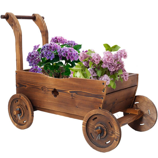 BEAUNICORN Planters for Outdoor Plants, Decorative Plant Pots Outdoor with Wheels, Wooden Planter Box for Flowers Herbs Vegetablesfor, Flower Cart for Patio Garden Balcony