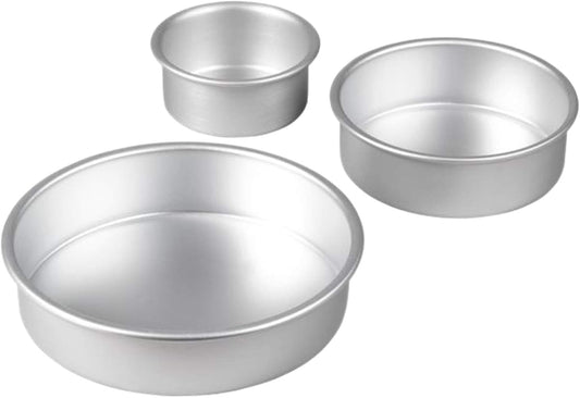Wilton 3-Piece Aluminum Round Cake Pan Set - Durable, Even Heating Bakeware for Tiered Cakes | 4, 6, 8 Inch