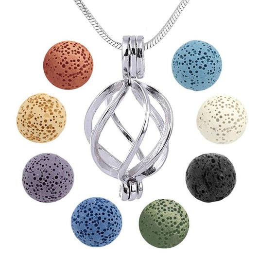 boqopod Essential Oil Diffuser Necklace Twisted Ball Aromatherapy Locket Pendant with 8 Lava Stone Balls 0.24'