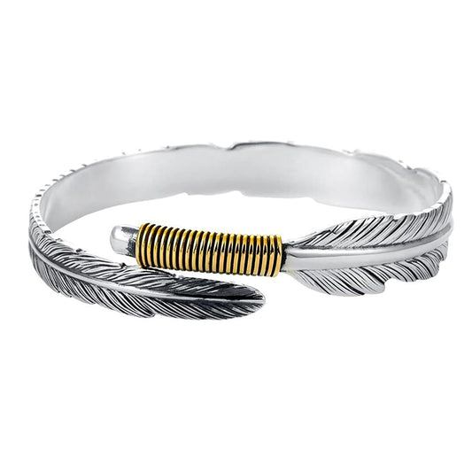 Baoaichi Handmade Vintage Silver Feather Bracelets For Men Women Wide Cuff Open Adjustable Sliver Bangle Bracelets Cool Punk Bracelet Daily Wear & Outdoor Adventures | Unisex Jewelry Gift for Him Her