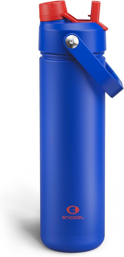 ENCOOL Insulated Water Bottle - Leak-Proof Stainless Steel with Straw | Keeps Drinks Cold for 24 Hours (26 oz, Beaucoup Blue)