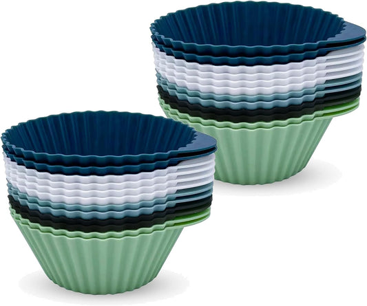 Skiennix Reusable Silicone Baking Cups - BPA-Free Muffin Liners for Cupcakes | 24 Pack Mixed Colors