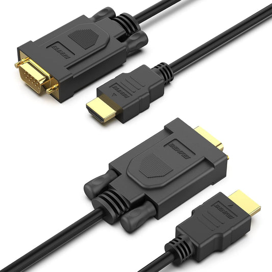 BENFEI 2 Pack 10 HDMI to VGA Feet Cable, Uni-Directional HDMI (Source) to VGA (Display) Cable (Male to Male) Compatible
