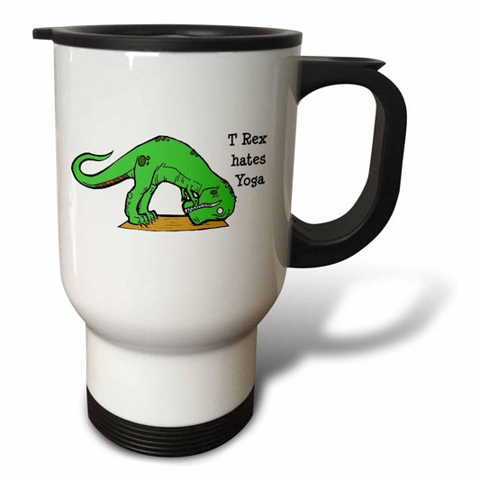 3dRose T Rex Hates Yoga, Travel Mug, 14-Ounce, Stainless Steel