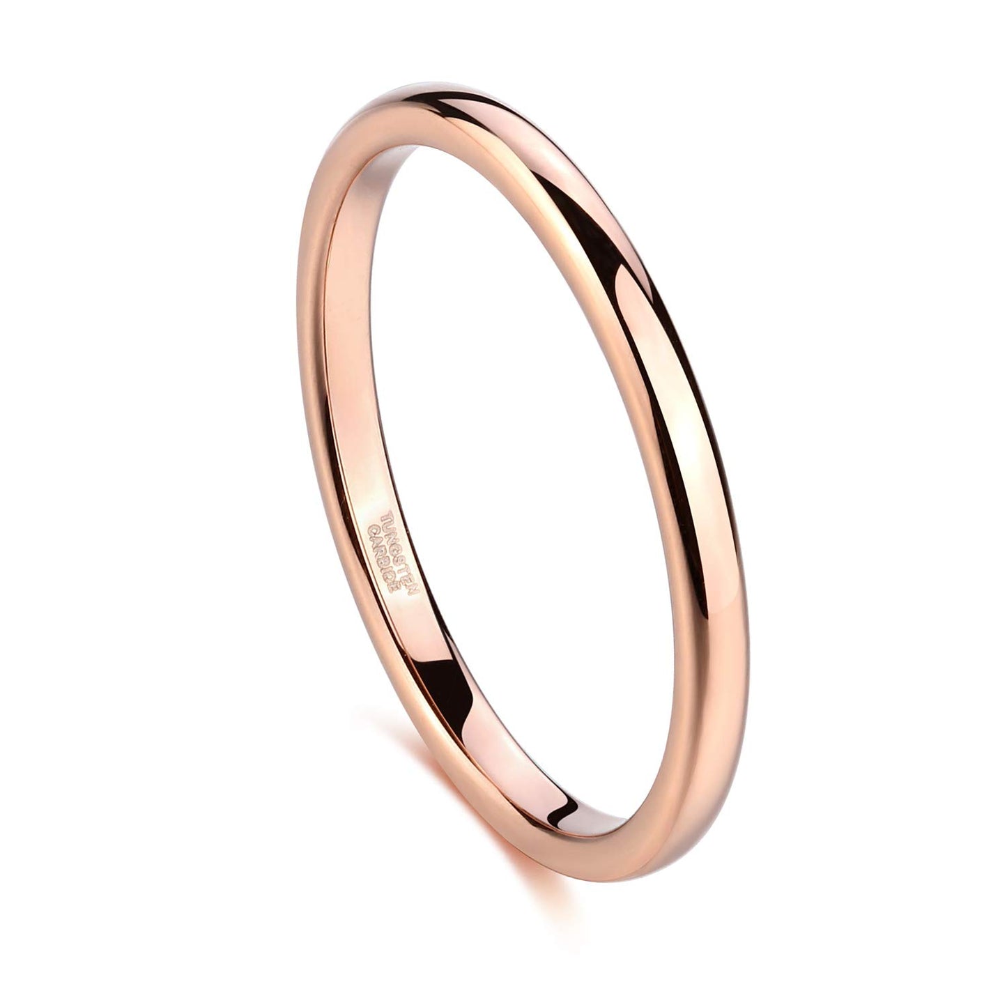 Greenpod 2mm Thin Tungsten Wedding Bands for Women Rose Gold Plated Domed Slim Engagement Promise Ring Comfort Fit Size 6