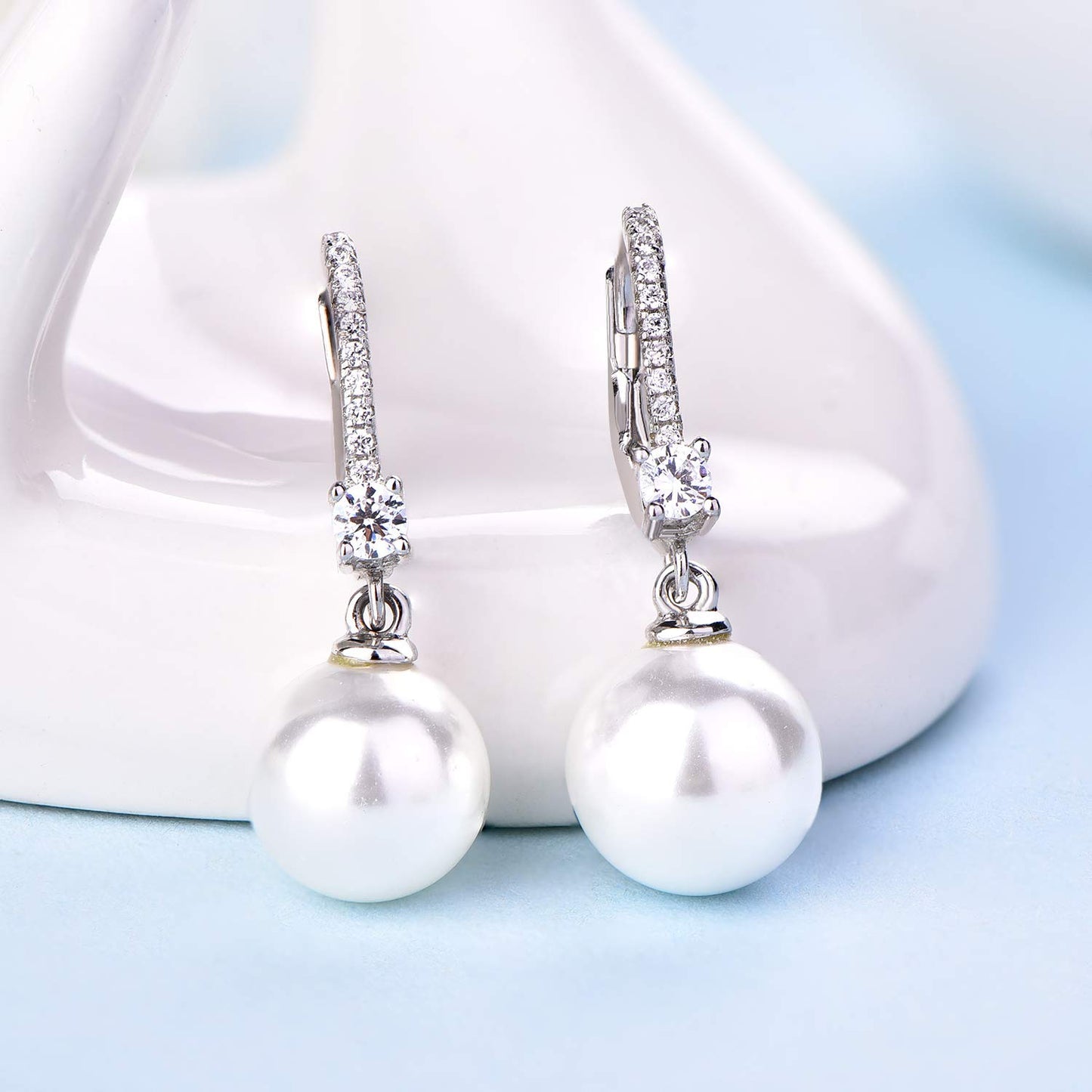 JO WISDOM 925 Sterling Silver Black/White Pearl Earrings for Women with Simulated Dangle Pearls 10mm