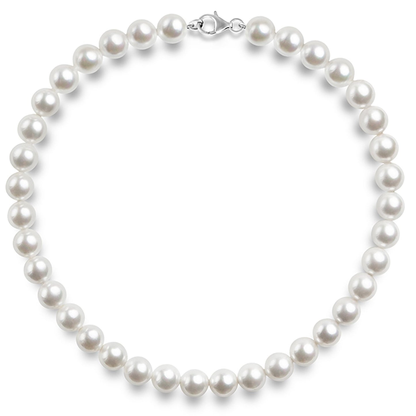 PAVOI 925 Sterling Silver Round White Simulated Shell Pearl Necklace Strand | Pearl Choker Necklace | Jewelry for Women - 18" Princess Length (8mm)