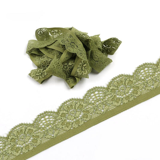20 Yards 1inch Wide Stretchy Lace Trim 1inch Wide Embroidered Floral Lace Fabric Scalloped Edge Ribbon for Bra Lingerie Underwear Sewing Craft (Olive)