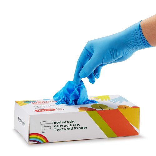 Kids Disposable Nitrile Gloves for 7-14 Years - Latex Free, Powder Free - for Crafting, Painting, Cooking, Cleaning -100 PCS (Blue)