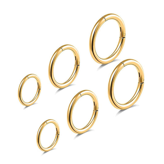BOGKU 6pcs G23 Titanium Septum Segment Rings 18G Diameter 6mm/8mm/10mm Hinged Nose Lip Ring Hoops for Women Men Cartilage Tragus Helix Hoop Earrings Body Piercing Rings