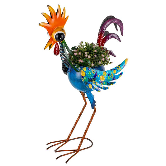 SUNNYGARDEN Planters for Outdoor Plants,25.6 Inch Tall Metal Yard Rooster Decor for Outdoor Plants, Weather-Resistant Flower Pots for Garden Patio Porch Decor