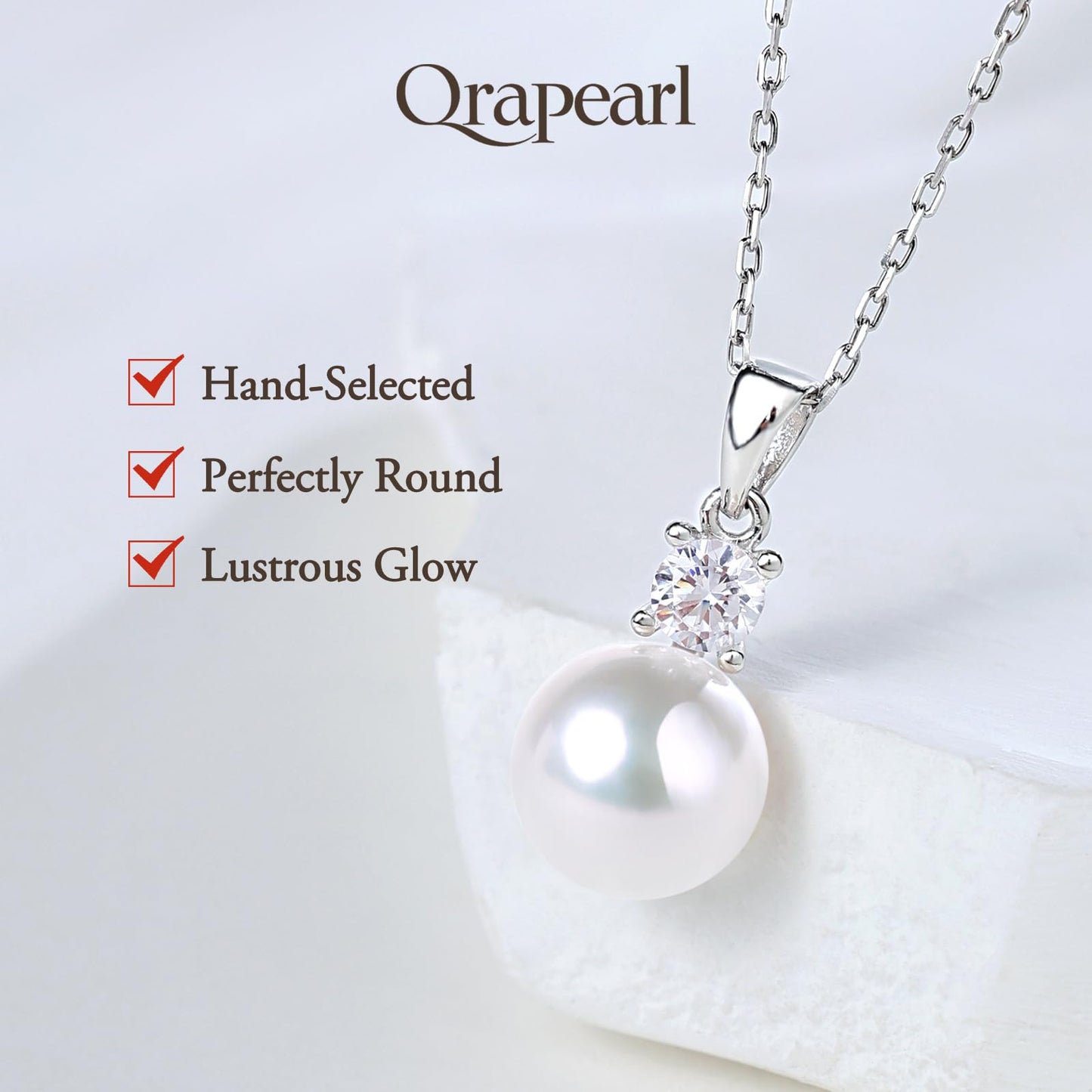 White Pearl Necklace Natural AAAA+ Freshwater Pearl Necklace for Women 9-10mm Natureal Single Pearl Necklace with 925 Sterling Silver Chain Gift for Women