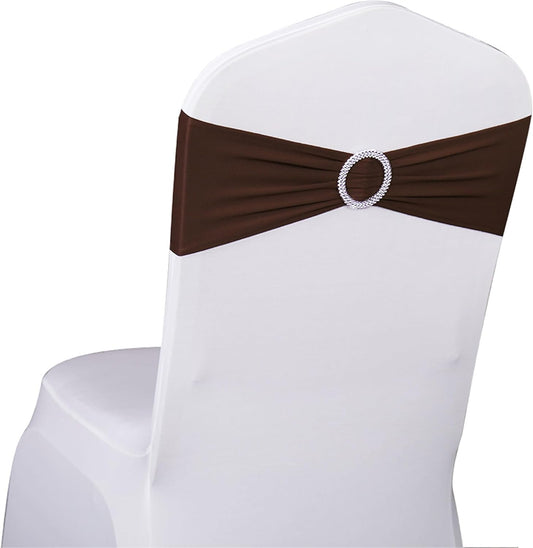 Skiennix Spandex Chair Sashes - Pack of 50 Chocolate Brown Wedding & Party Decorations