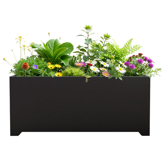 Gabviem Metal Planter Box 36" L x 15" W x 15" H, Rectangular Trough Planter Box with 6 Drainage Holes & Raised Bottom, All-Weather Garden Planter Box for Outdoor Patio/Porch, Lawn, Black