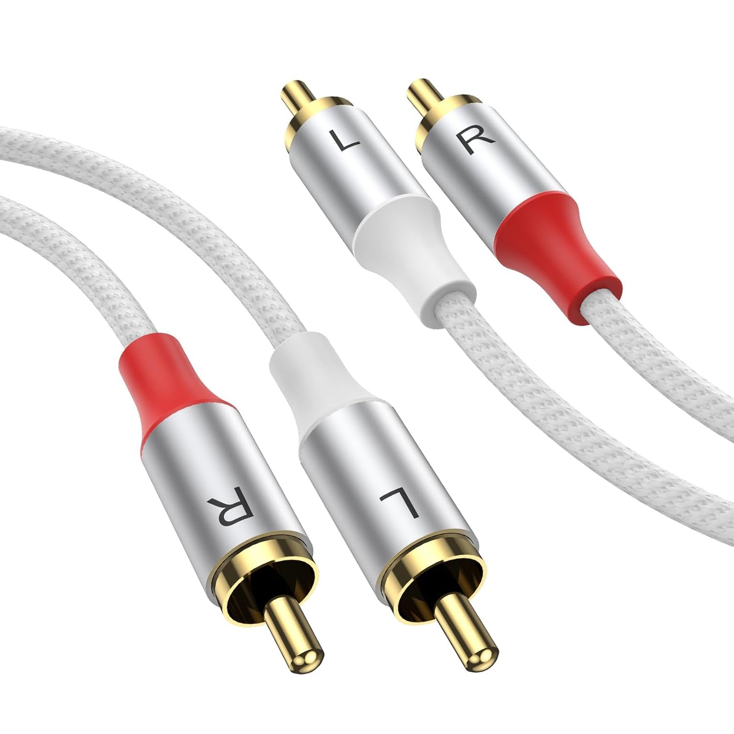 2RCA 2RCA 16.4FT/5M, 24K MOSWAG RCA Cable, Male to Male Stereo Auxiliary Audio Cable - Gold Plated Nylon Braided