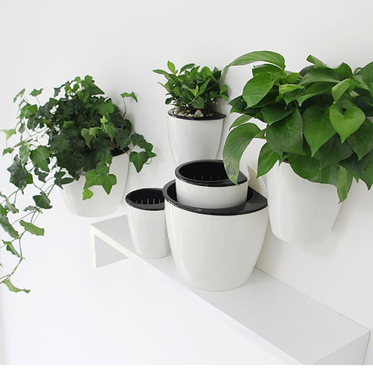 Sungmor Self Watering Wall Planter - Modern White & 3PC Pack & Large Size - Indoor Outdoor Vertical Flower Pot - Wall Mounted Window Hanging Pot - Water Storage Space Design Container
