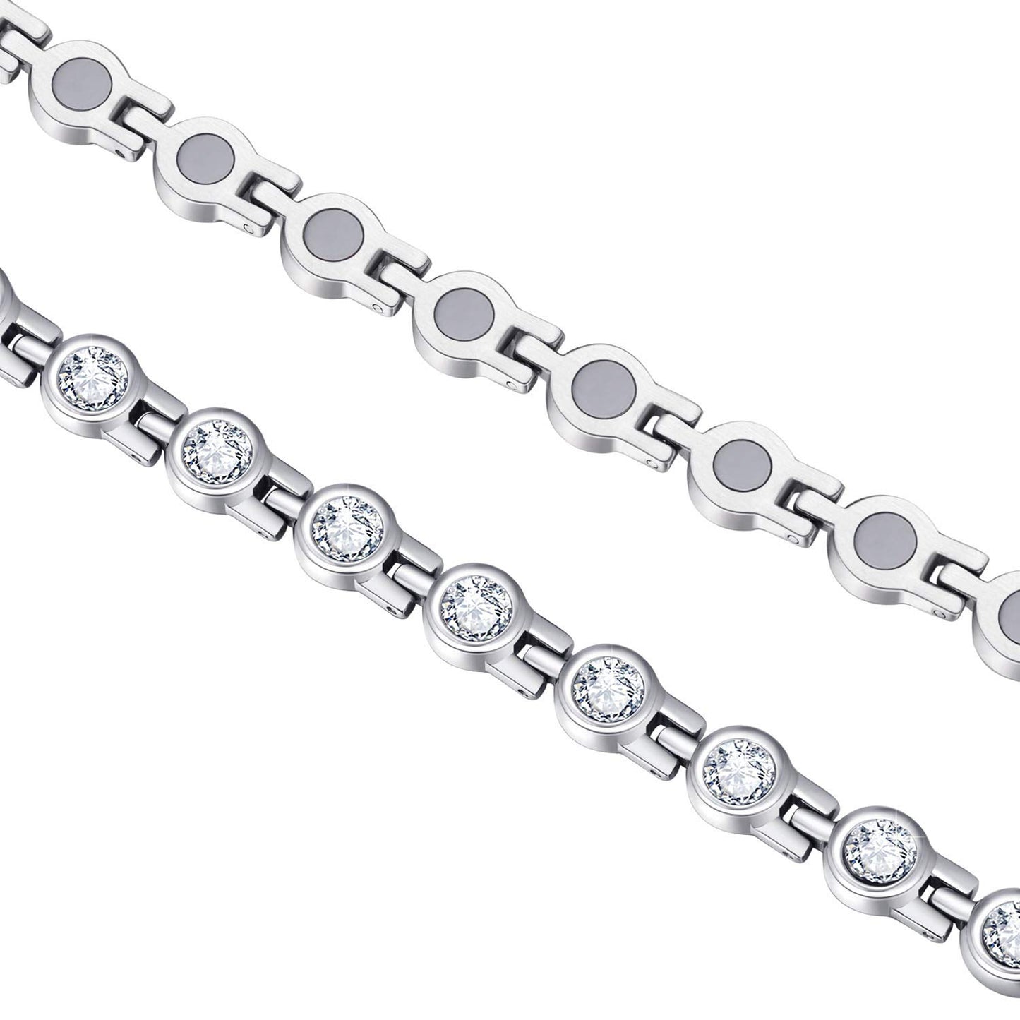 Feraco Magnetic Bracelet for Women Titanium Steel Magnetic Bracelet with Magnets Sparkling Crystal (Pack of 2)