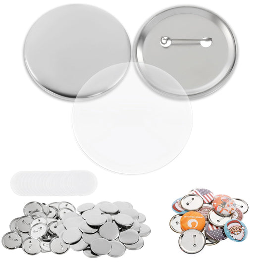 BEAMNOVA 100 Sets of Metal Button Supplies Blank 58mm / 2.28 in (Approx. 2-1/4 inch) for Button Maker Machine, Slick Metallic Back, Badge Making Parts Round DIY Pin Maker
